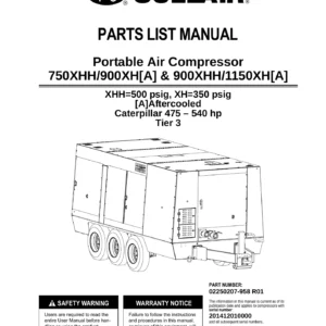 Sullair 750XHH 900XH 900XHH 1150XH Portable Air Compressor Parts Manual PDF