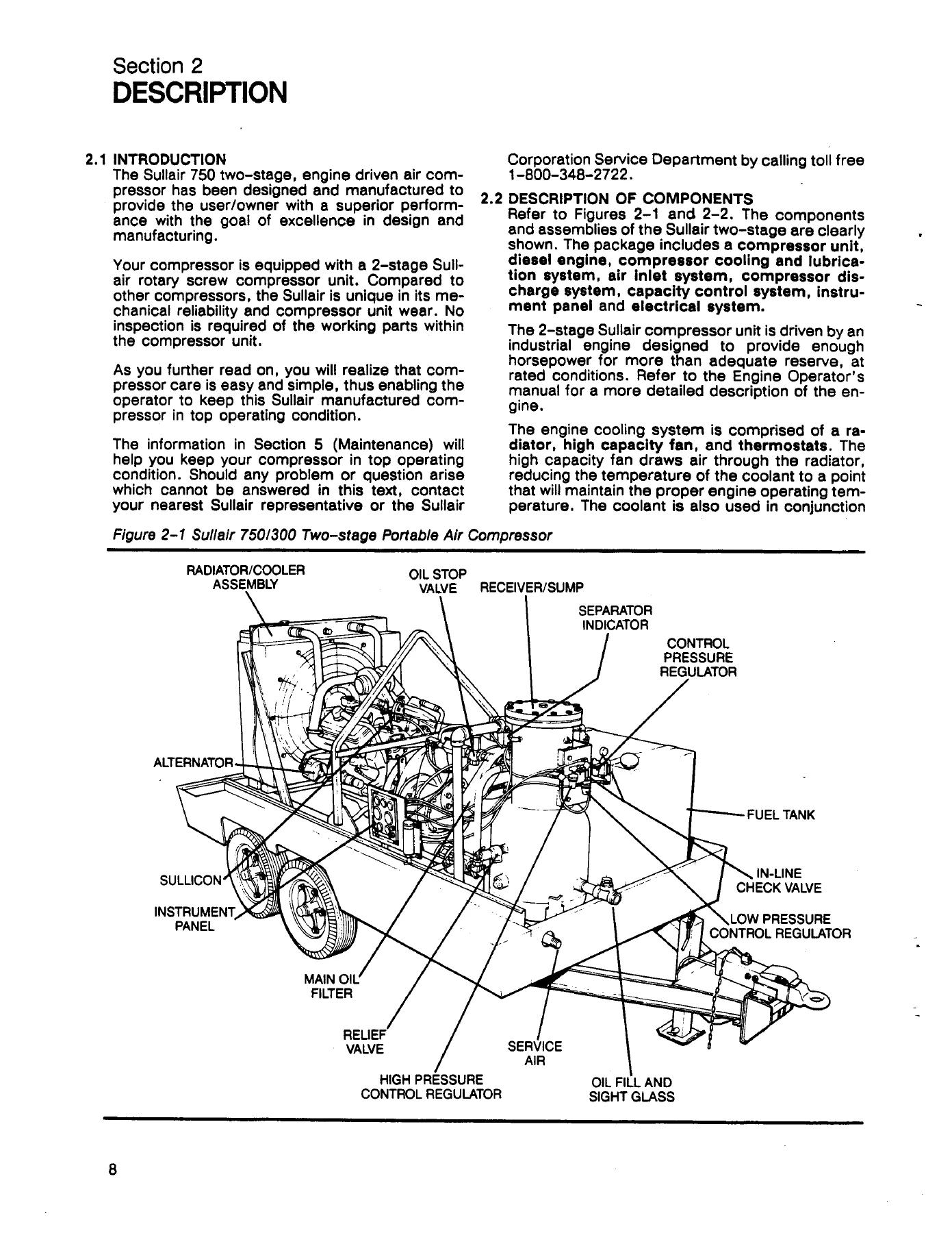 Sullair H750 CFM/300 PSI Portable Air Compressor Operator's Manual & Parts List PDF - Image 2
