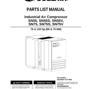 Sullair SN55 SN55S SN55V SN75 SN75S SN75V Parts List Manual 02250247-572 R02 - 2019