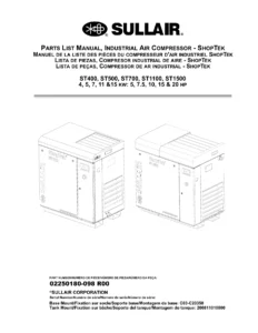 Sullair ShopTek ST400 ST500 ST700 ST1100 ST1500 Parts Manual 02250180-098 PDF