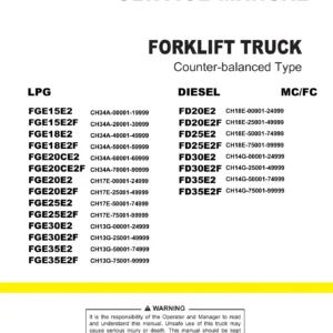 TCM FGE15-35E2 & FD20-35E2 Series Forklift Service Manual - STFEE-CH18E-202 PDF