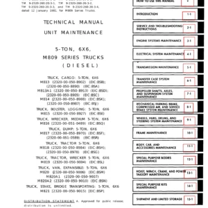 TM 9-2320-260-20 M809 Series 5-Ton Truck Unit Maintenance Manual - PDF