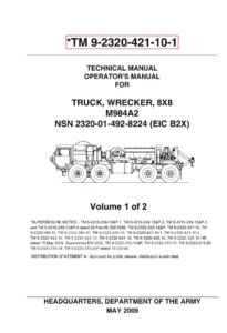 TM 9-2320-421-10-1 Operator's Manual for M984A2 Wrecker 8x8 - Volume 1 PDF