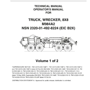 TM 9-2320-421-10-1 Operator's Manual for M984A2 Wrecker 8x8 - Volume 1 PDF