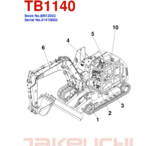 Takeuchi TB1140 Excavator Parts Manual BN1Z003 - Serial 51410002-Up PDF
