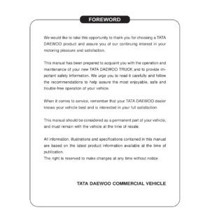 Tata Daewoo Commercial Truck Owner's Manual - Complete Operator Guide PDF