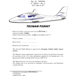 Tecnam P2006T Aircraft Flight Manual (AFM/POH) 4th Edition Rev. 2 - EASA Approved PDF
