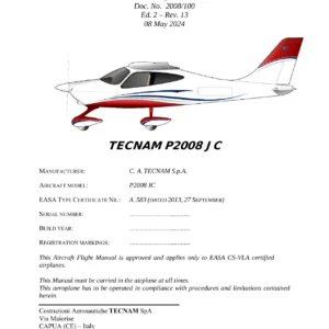 Tecnam P2008 JC Aircraft Flight Manual - EASA CS-VLA AFM (Doc 2008/100 Ed 2 Rev 13)