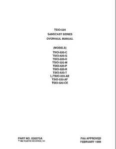 Teledyne Continental TSIO-520 Sandcast Series Engine Overhaul Manual - All Models PDF