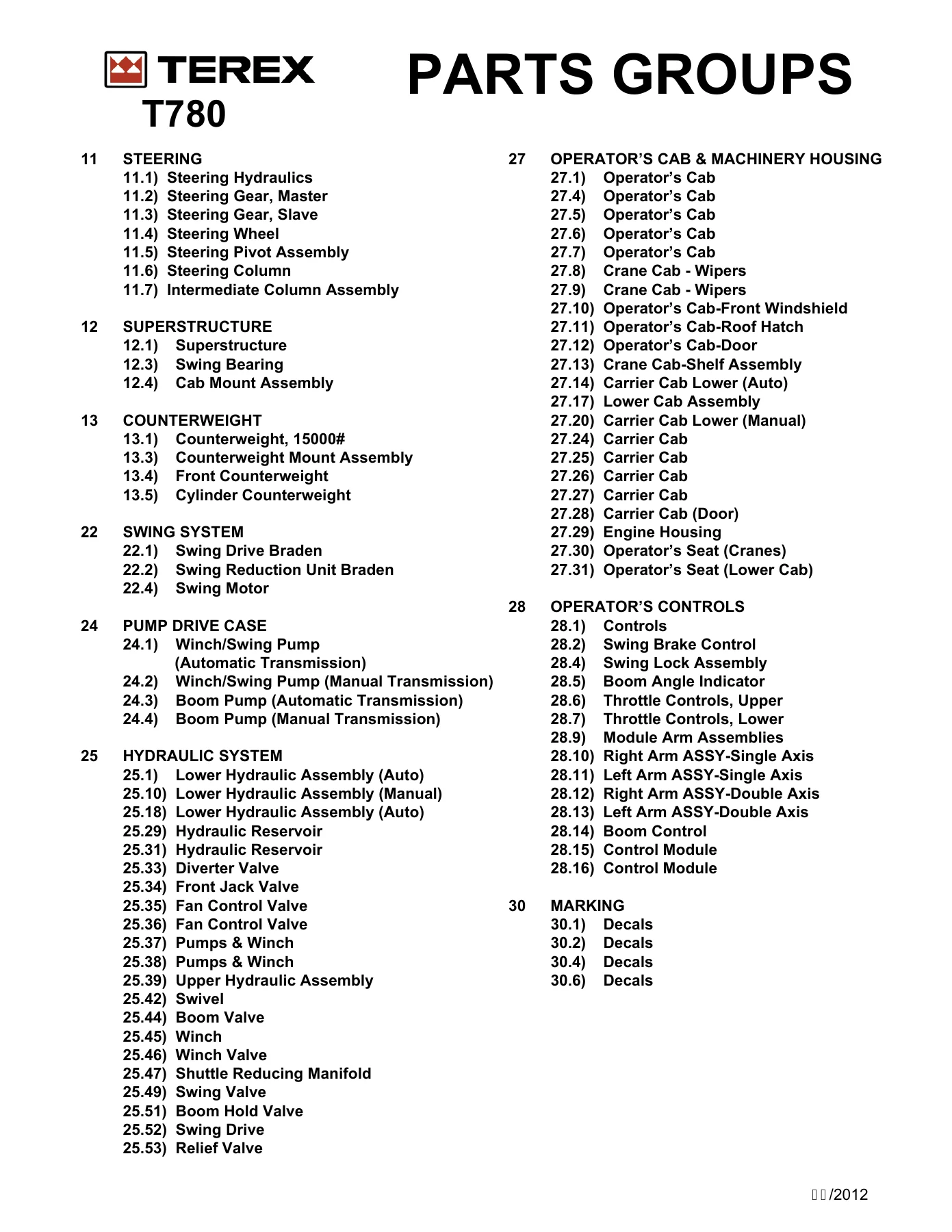 Terex T780 Parts Manual 12261-475 January 2013 2010 On Highway and Export - Image 2