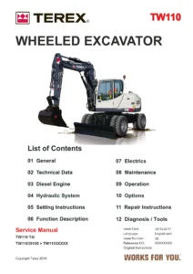 Terex TW110 Wheeled Excavator Service Manual (2017 Edition) - PDF