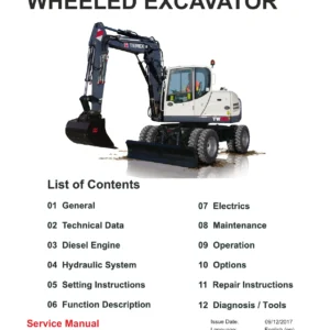 Terex TW110 Wheeled Excavator Service Manual (2017 Edition) - PDF