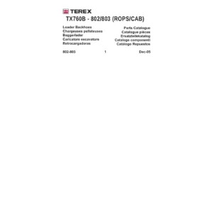 Terex TX760B 802/803 ROPS/CAB Loader Backhoe Parts Catalogue - Dec 2005 PDF
