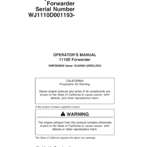 Timberjack 1110D Forwarder Operator Manual OMF065859 - PDF Download