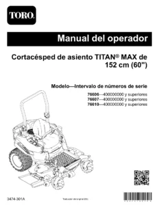 Toro TITAN MAX 60in Riding Mower Operator Manual 3474-303 Rev A - English Spanish French PDF