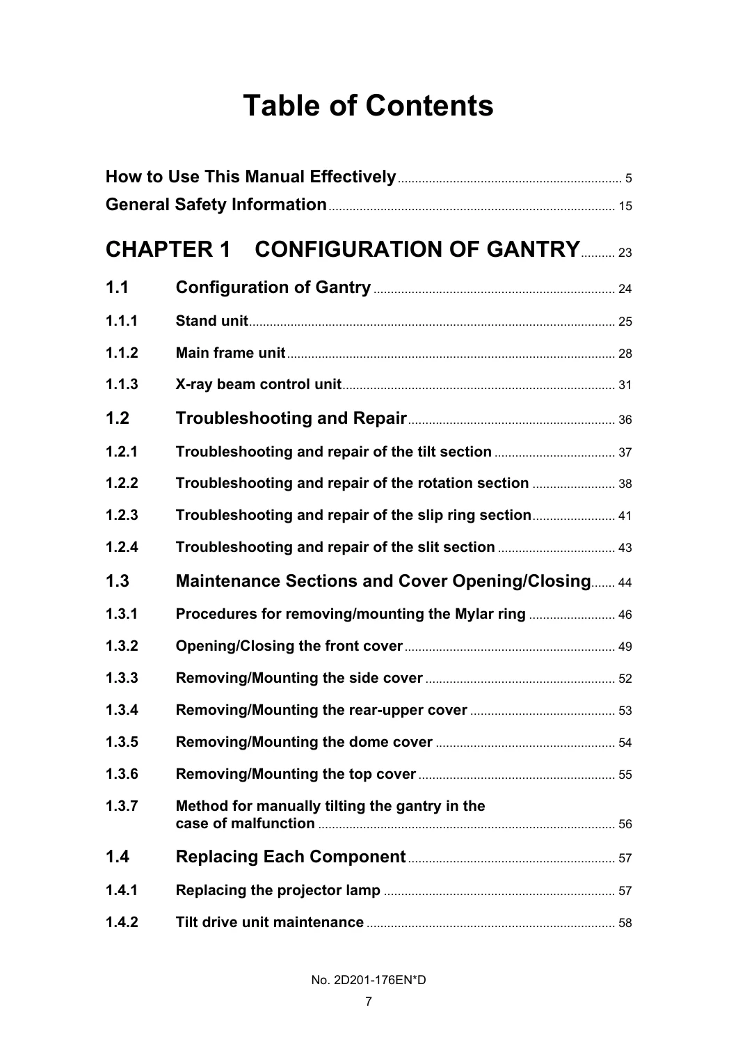 Toshiba Alexion TSX-033A CT Scanner Service Manual 1 - Gantry & Patient Couch (2D201-176EN*D) - Image 2