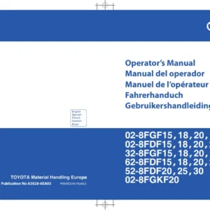 Toyota 02-8FGF 02-8FDF Series Forklift Operator's Manual - A5028-0EA05