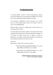 Toyota 8FBE10-20 Electric Forklift Repair Manual Volume 2 CE208 - Controller, Display & Wiring Diagrams PDF