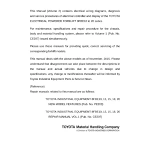 Toyota 8FBE10-20 Electric Forklift Repair Manual Volume 2 CE208 - Controller, Display & Wiring Diagrams PDF