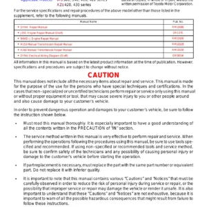 Toyota Dyna WU300 WU340 WU410 WU420 XZU420 XZU430 Repair Manual Supplement DR129E April 2003 PDF
