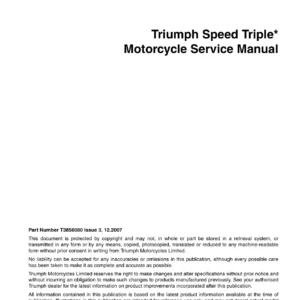 Triumph Speed Triple 1050 Service Manual - 2007 Workshop Repair PDF