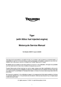 Triumph Tiger 955i Fuel Injected Service Manual (Part No. 3857017, Issue 2, 2005)