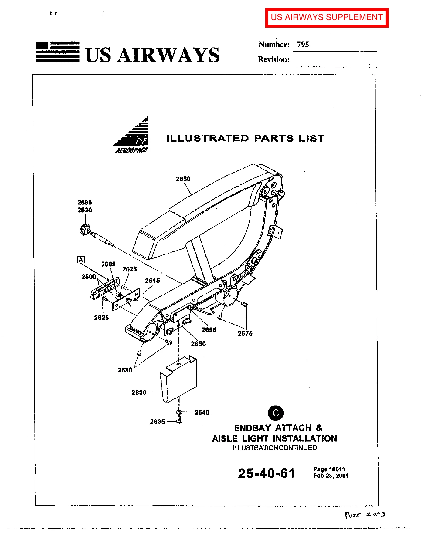 US Airways Boeing 737-400 Airest 5 Passenger Seat Component Maintenance Manual 25-40-61 - Image 2