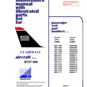 US Airways Boeing 737-400 Airest 5 Passenger Seat Component Maintenance Manual 25-40-61