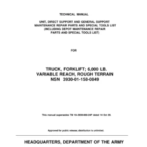 US Army 6000 lb Variable Reach Rough Terrain Forklift Repair Parts Manual TM 10-3930-660-24P