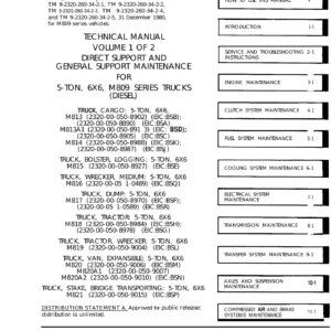 US Army M809 Series 5-Ton 6x6 Truck Maintenance Manual TM 9-2320-260-34-1 Volume 1 - PDF Download