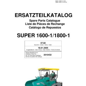 Vögele Super 1600-1 & 1800-1 Spare Parts Catalog 2005 - Illustrated Parts Manual PDF