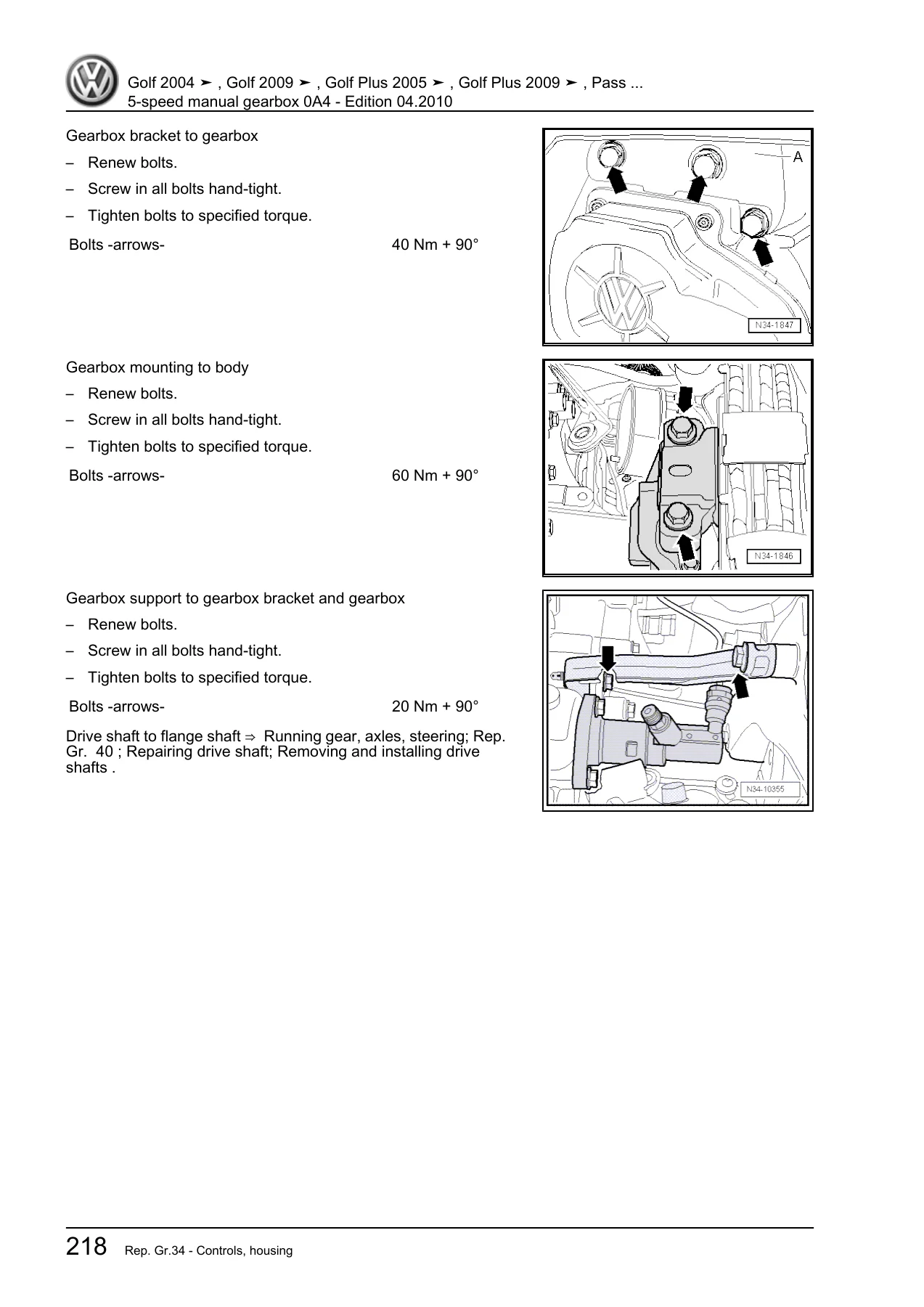 VW Golf, Golf Plus & Passat 0A4 5-Speed Manual Gearbox Workshop Manual (Edition 04.2010) - Image 3