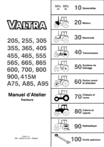 Valtra Valmet 205 305 355 405 455 555 565 665 865 600 700 800 900 A75 A85 A95 Workshop Manual (French)