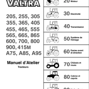 Valtra Valmet 205 305 355 405 455 555 565 665 865 600 700 800 900 A75 A85 A95 Workshop Manual (French)