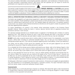Versatile 2375 Tractor Operator's Manual - 89002185 PDF Download
