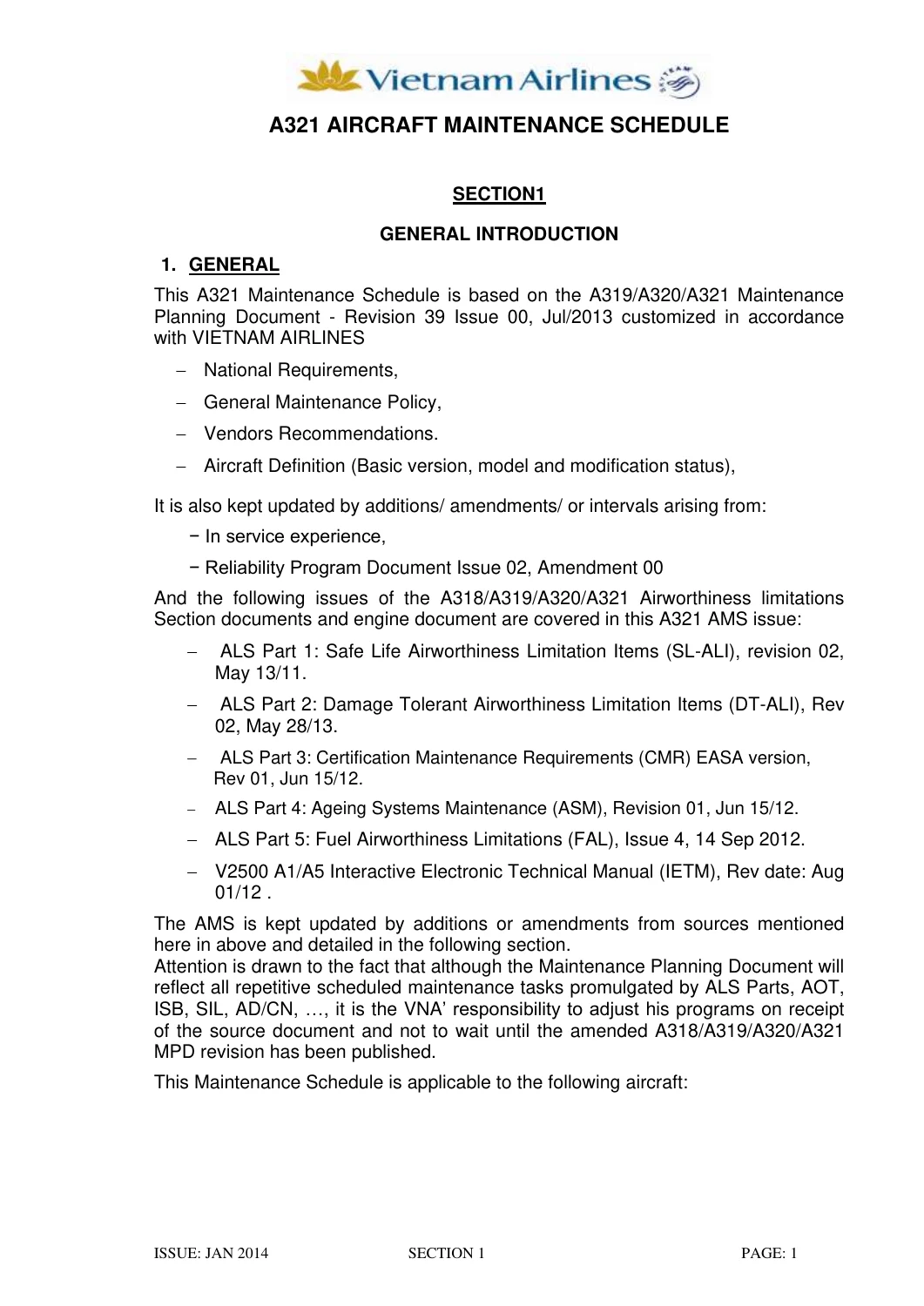 Vietnam Airlines A321 Aircraft Maintenance Schedule - Issue 14 Amendment 01 (2013-2014) - PDF - Image 2