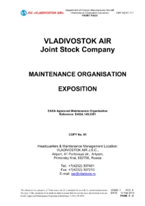 Vladivostok Air EASA Part-145 Maintenance Organisation Exposition (MOE) - Issue 1 Rev 4 PDF Manual