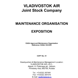Vladivostok Air EASA Part-145 Maintenance Organisation Exposition (MOE) - Issue 1 Rev 4 PDF Manual