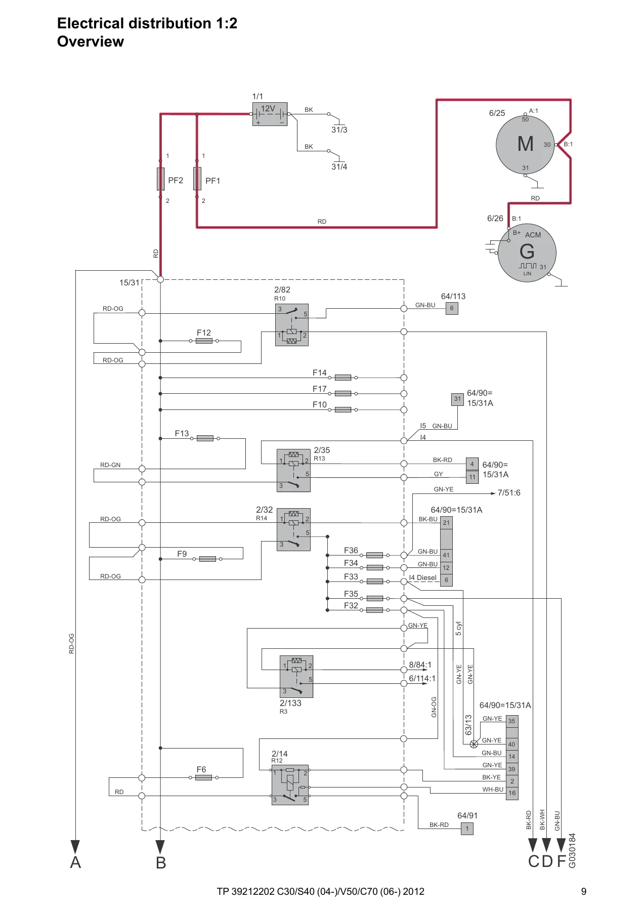 Volvo C30 S40 V50 C70 2012 Wiring Diagram Manual TP39212202 - Image 2