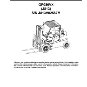 Yale GP080VX J813 Forklift Parts Manual 2014 - Serial J813V02587M Download