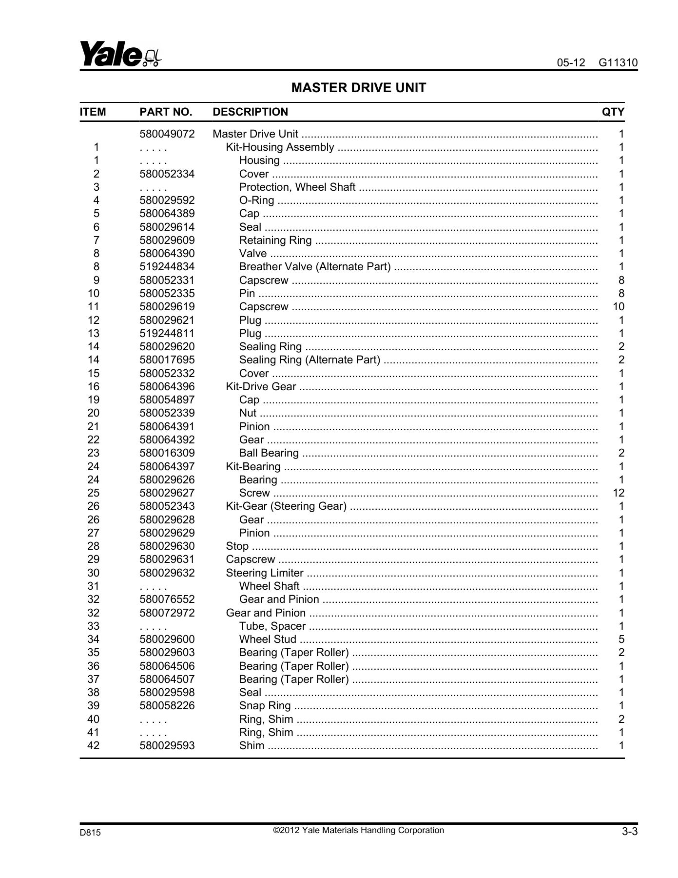 Yale NR035EA NR040EA NDR030EA D815 Reach Truck Parts Manual PDF - Image 3