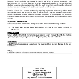 Yamaha F100B F100C Outboard Service Manual 2001 - F100BET F100CET Workshop PDF