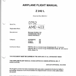 Zlin Z 242 L Airplane Flight Manual - EASA Approved AFM PDF Download