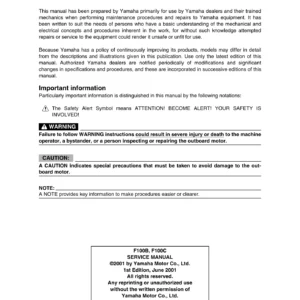 2001 Yamaha F100B F100C Outboard Service Manual - F100BET F100CET Repair Workshop PDF
