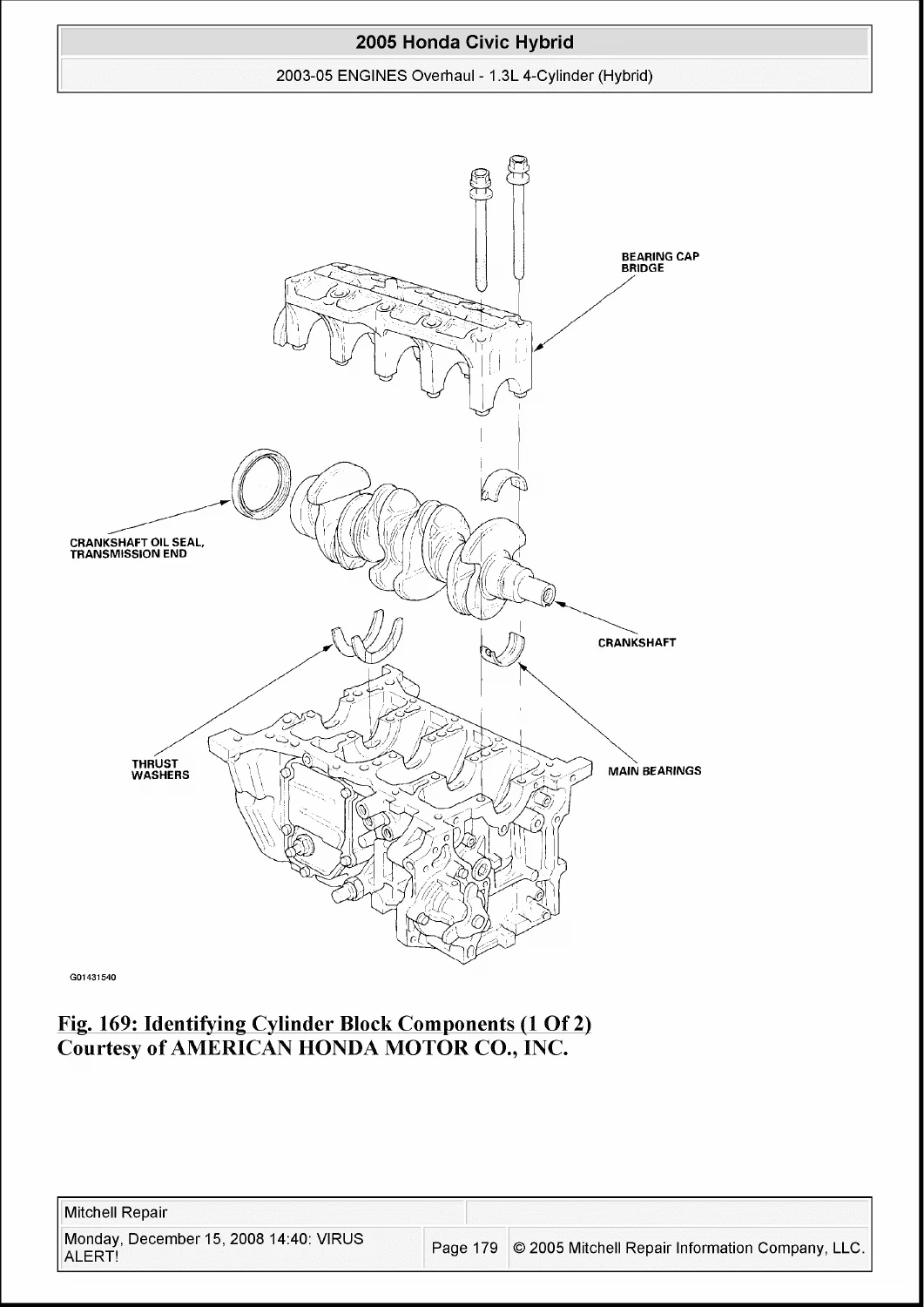 2003-2005 Honda Civic Hybrid 1.3L Engine Overhaul Service Manual - Image 2