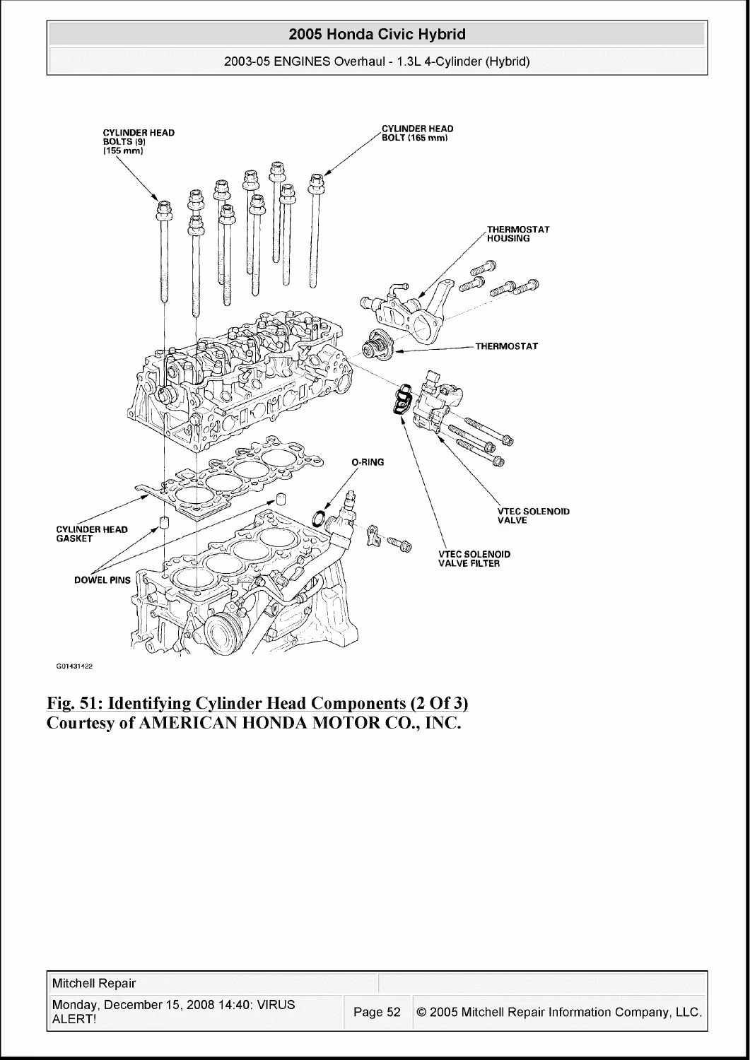 2003-2005 Honda Civic Hybrid 1.3L Engine Overhaul Service Manual - Image 3