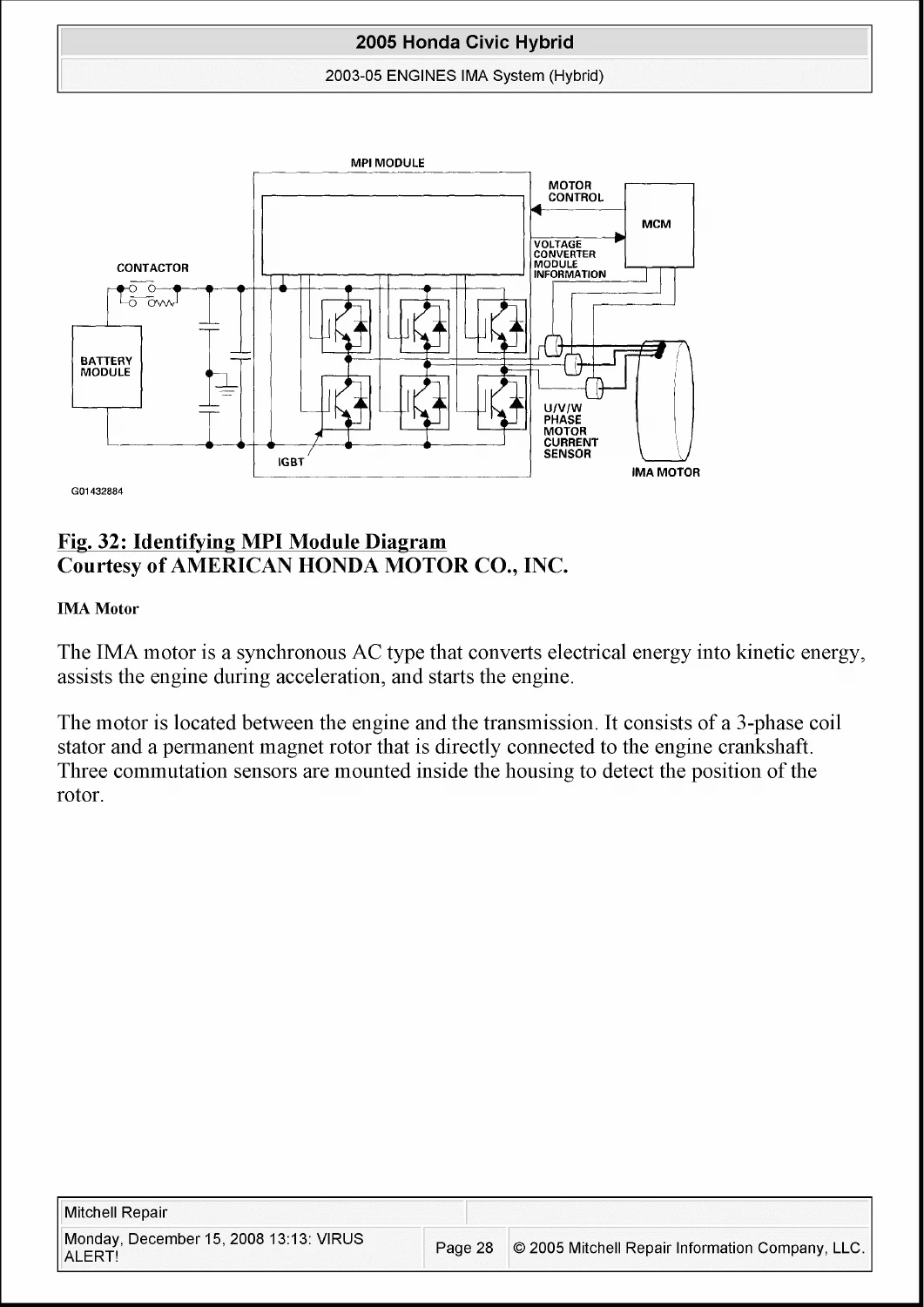 2003-2005 Honda Civic Hybrid IMA System Service Manual - High Voltage Hybrid Repair Guide - Image 2