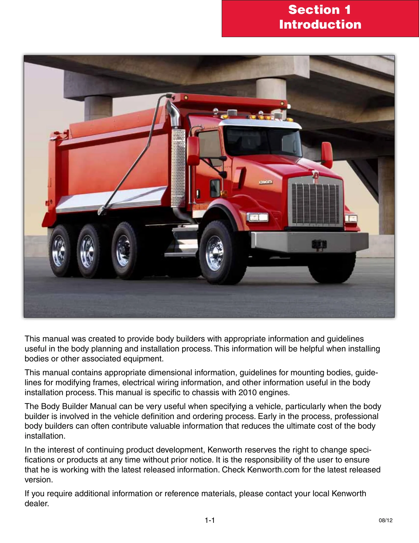 2012 Kenworth Heavy Duty Body Builder Manual - T800 W900 C500 Chassis PDF - Image 2