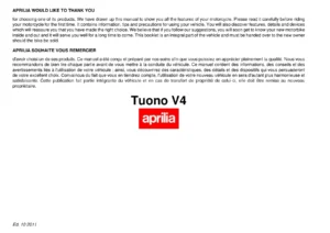 Aprilia Tuono V4 2011 Owner Manual - English & French PDF Download