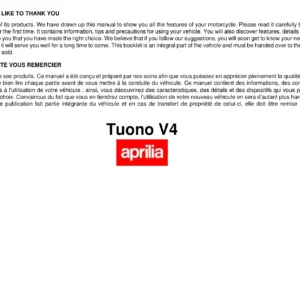 Aprilia Tuono V4 2011 Owner Manual - English & French PDF Download